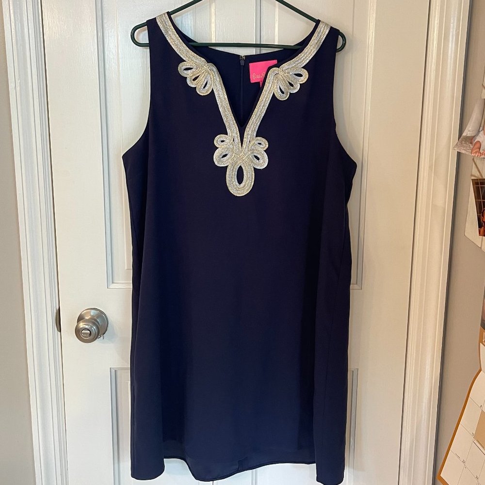 Lilly Pulitzer Cherlyn Soft Shift Navy Dress - Ladies Size 16 - worn once